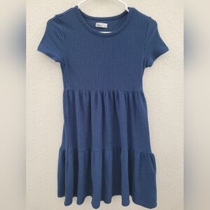 Girls Blue Knit Tiered Short-Sleeve Kids Dress Large
